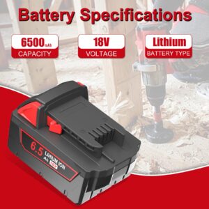 2Pack 6500mAh 48-59-1850 Batteries for 18V Milwaukee M18 Battery 18Volt XC M18 48-11-1815 48-11-1820 48-11-1850 48-11-1860 + 48-59-1812 Charger for 18V Milwaukee M18 Battery Charger