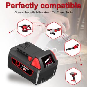 2Pack 6500mAh 48-59-1850 Batteries for 18V Milwaukee M18 Battery 18Volt XC M18 48-11-1815 48-11-1820 48-11-1850 48-11-1860 + 48-59-1812 Charger for 18V Milwaukee M18 Battery Charger