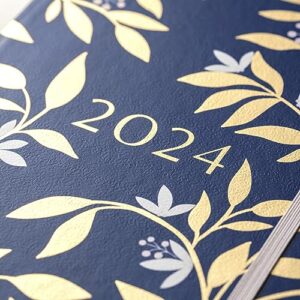 Busy B A5 To Do Diary January to December 2024 - Navy and Gold Floral - Week to View Diary with Notes, Tear-Out Lists & Pockets