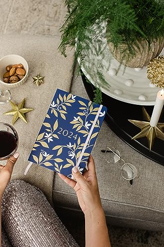 Busy B A5 To Do Diary January to December 2024 - Navy and Gold Floral - Week to View Diary with Notes, Tear-Out Lists & Pockets