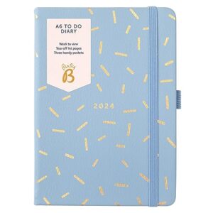 busy b a6 to do diary january to december 2024 - blue sprinkle - faux leather week to view diary with notes, tear-out lists & pockets