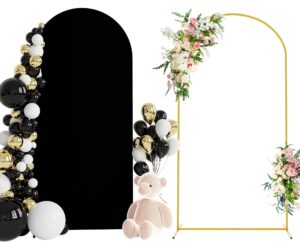 wokceer arch backdrop stand and 7.2ft wedding arch cover bundle for wedding ceremony birthday party black