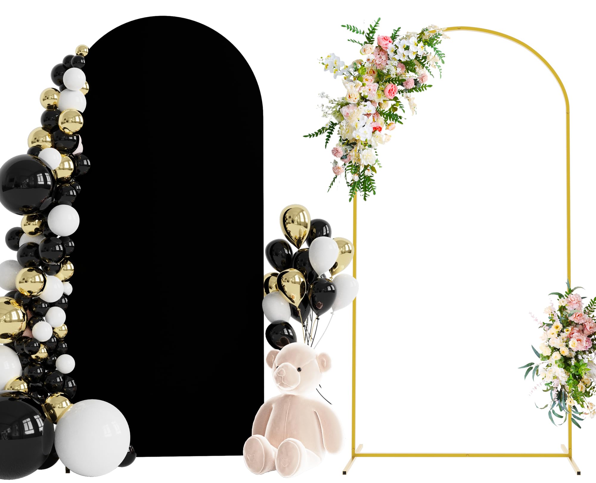 Wokceer Arch Backdrop Stand and 7.2FT Wedding Arch Cover Bundle for Wedding Ceremony Birthday Party Black