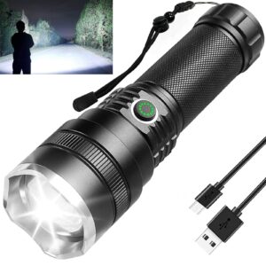 led rechargeable flashlights high lumens, 290000 lumen super bright flashlight with Βattery & usb cable, powerful handheld waterproof flashlights with 4 modes for home/camping/emerge∩cy/reading