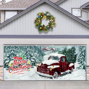 arosche extra large christmas garage door cover 6 * 16ft christmas garage door decorations have a merry christmas red truck background party supplies for garage door cover, phoyography, party decor