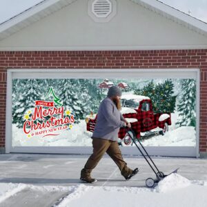 Arosche Extra Large Christmas Garage Door Cover 6 * 16Ft Christmas Garage Door Decorations Have a Merry Christmas Red Truck Background Party Supplies for Garage Door Cover, Phoyography, Party Decor