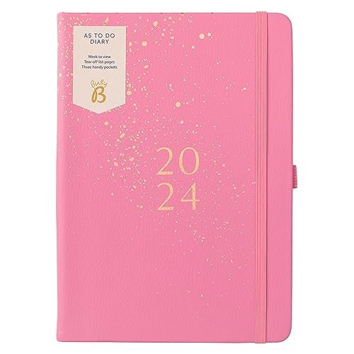 Busy B A5 To Do Diary January to December 2024 - Pink - Faux Leather Week to View Diary with Notes, Tear-Out Lists & Pockets