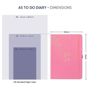 Busy B A5 To Do Diary January to December 2024 - Pink - Faux Leather Week to View Diary with Notes, Tear-Out Lists & Pockets