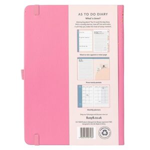 Busy B A5 To Do Diary January to December 2024 - Pink - Faux Leather Week to View Diary with Notes, Tear-Out Lists & Pockets