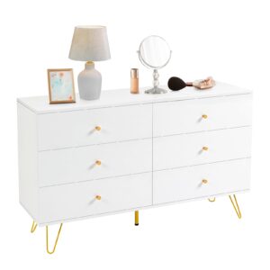 REHOOPEX White Dresser for Bedroom with 6 Drawers, Modern Wood 6 Drawer Dresser with Black Knobs, Chest of Drawers for Nursery, Kids Bedroom, Living Room, Closet, Entryway (White)