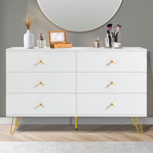 REHOOPEX White Dresser for Bedroom with 6 Drawers, Modern Wood 6 Drawer Dresser with Black Knobs, Chest of Drawers for Nursery, Kids Bedroom, Living Room, Closet, Entryway (White)