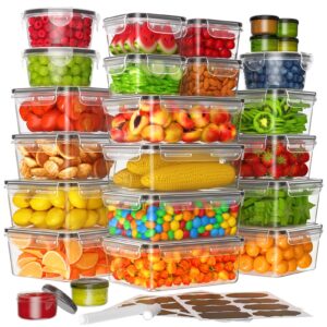 kemethy 50 pcs food storage containers with lids airtight, extra large to small containers-total 581.2oz, kitchen organization, stackable, bpa-free, leak-proof, labels & marker pen