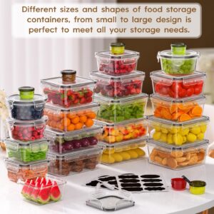 KEMETHY 50 PCS Food Storage Containers with Lids Airtight, Extra Large to Small Containers-Total 581.2oz, Kitchen Organization, Stackable, BPA-Free, Leak-Proof, Labels & Marker Pen