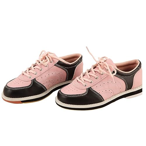 DHAEY Women's Bowling Shoes Casual Leather Breathable Comfortable Lightweight Bowling Sport Shoes Fashion Youth Athletic Fitness Shoes (Color : Pink, Size : 8.5 Women/7 Men)