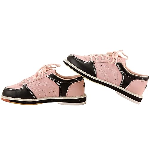 DHAEY Women's Bowling Shoes Casual Leather Breathable Comfortable Lightweight Bowling Sport Shoes Fashion Youth Athletic Fitness Shoes (Color : Pink, Size : 8.5 Women/7 Men)