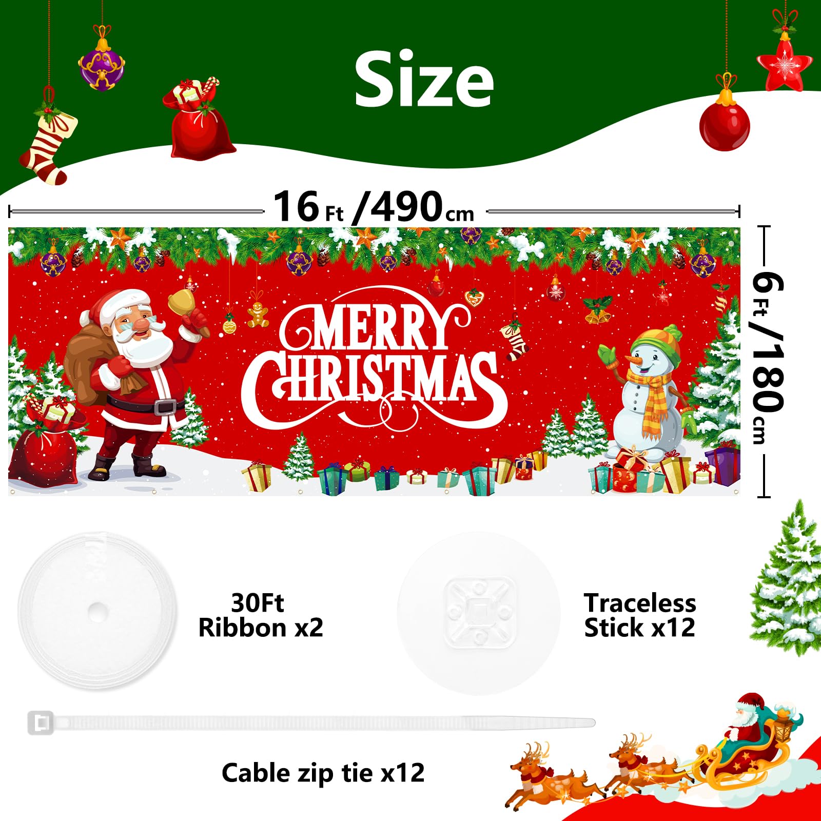 Arosche Extra Large Christmas Garage Door Cover 6 * 16Ft Christmas Garage Door Decorations Xmas Santa Claus Snowman Background Party Supplies for Garage Door Cover, Phoyography, Party Decor