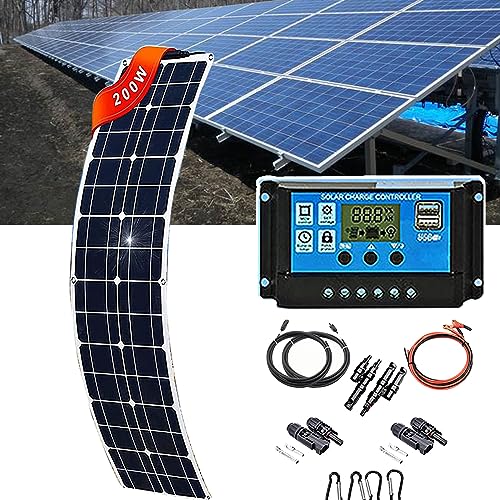 Monocrystalline Solar Panel(18v 200w/400w), 40a Controller/Flexible Solar System Kit, Semi-Flexible Solar Panel(30°), for Rvs,Boat,Caravan,200W