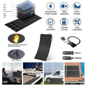 Monocrystalline Solar Panel(18v 200w/400w), 40a Controller/Flexible Solar System Kit, Semi-Flexible Solar Panel(30°), for Rvs,Boat,Caravan,200W