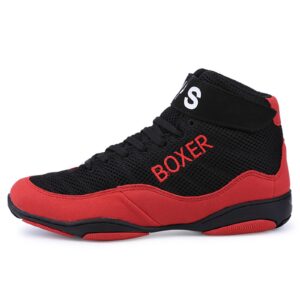 boxing shoe for women, ladies wrestling trainers anti-slip kickboxing training sneakers breathable boxing footwear,red,5.5