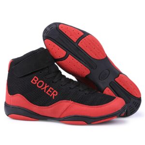 Boxing Shoe for Women, Ladies Wrestling Trainers Anti-Slip Kickboxing Training Sneakers Breathable Boxing Footwear,Red,5.5