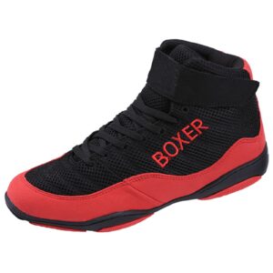 Boxing Shoe for Women, Ladies Wrestling Trainers Anti-Slip Kickboxing Training Sneakers Breathable Boxing Footwear,Red,5.5