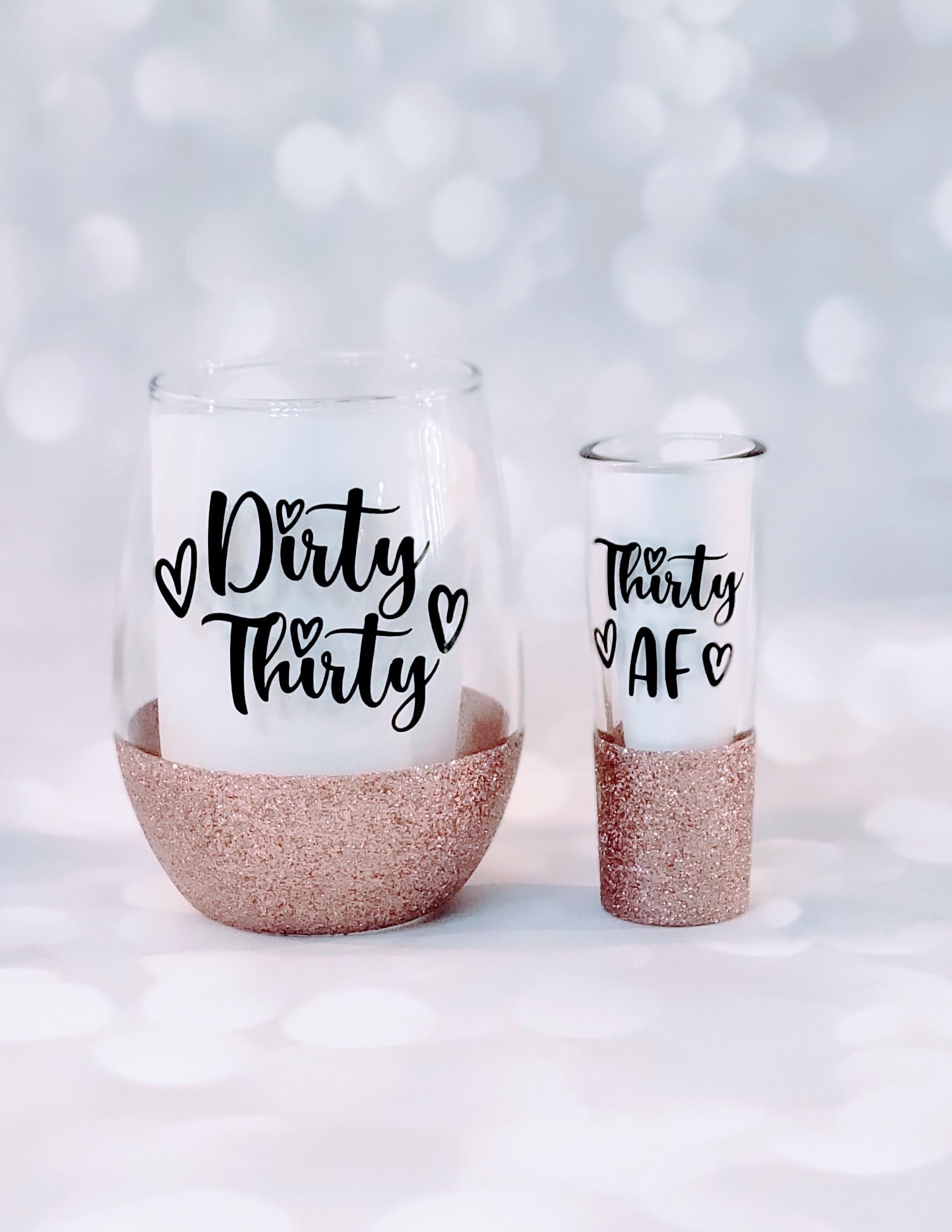 Dirty Thirty,Glitter Birthday Wine Glass, Glitter Shot Glass (Shot)