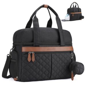 breast pump bag, diaper bag tote with 4 cooler pockets, double-layer work bag for breastfeeding mom fit 15'' laptop