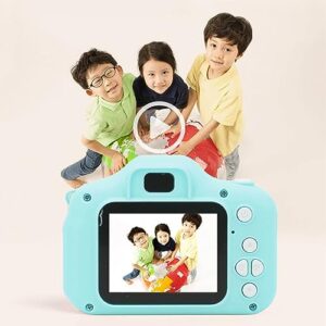 Kids Camera, Scratch Resistant Kids Digital Video Camera Auto Focus ABS & Silicone 2.4 Inch IPS Screen with Mic for Children Selfie (Green)