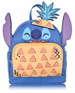 disney stitch backpack - blue mini backpack purse 10 inch bag for women, adult backpack shoulder bag double strap faux leather (blue pineapples)