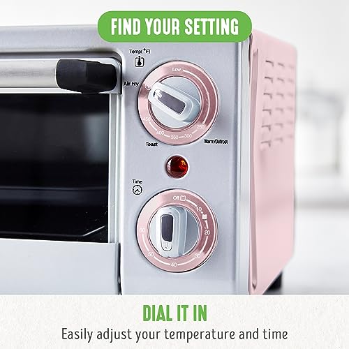 GreenLife Countertop Stainless Steel Toaster Oven Air Fryer, PFAS-Free, Ceramic Nonstick Tray Rack and Airfry Basket, Dual Heating, 4 Slice Capacity, Adjustable Temperature and Time Control, Pink