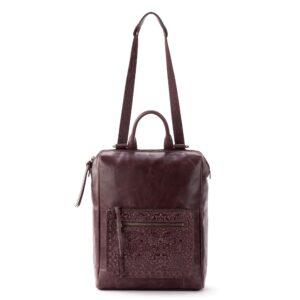 the sak loyola convertible backpack in leather, adjustable convertible strap, mahogany tile emboss