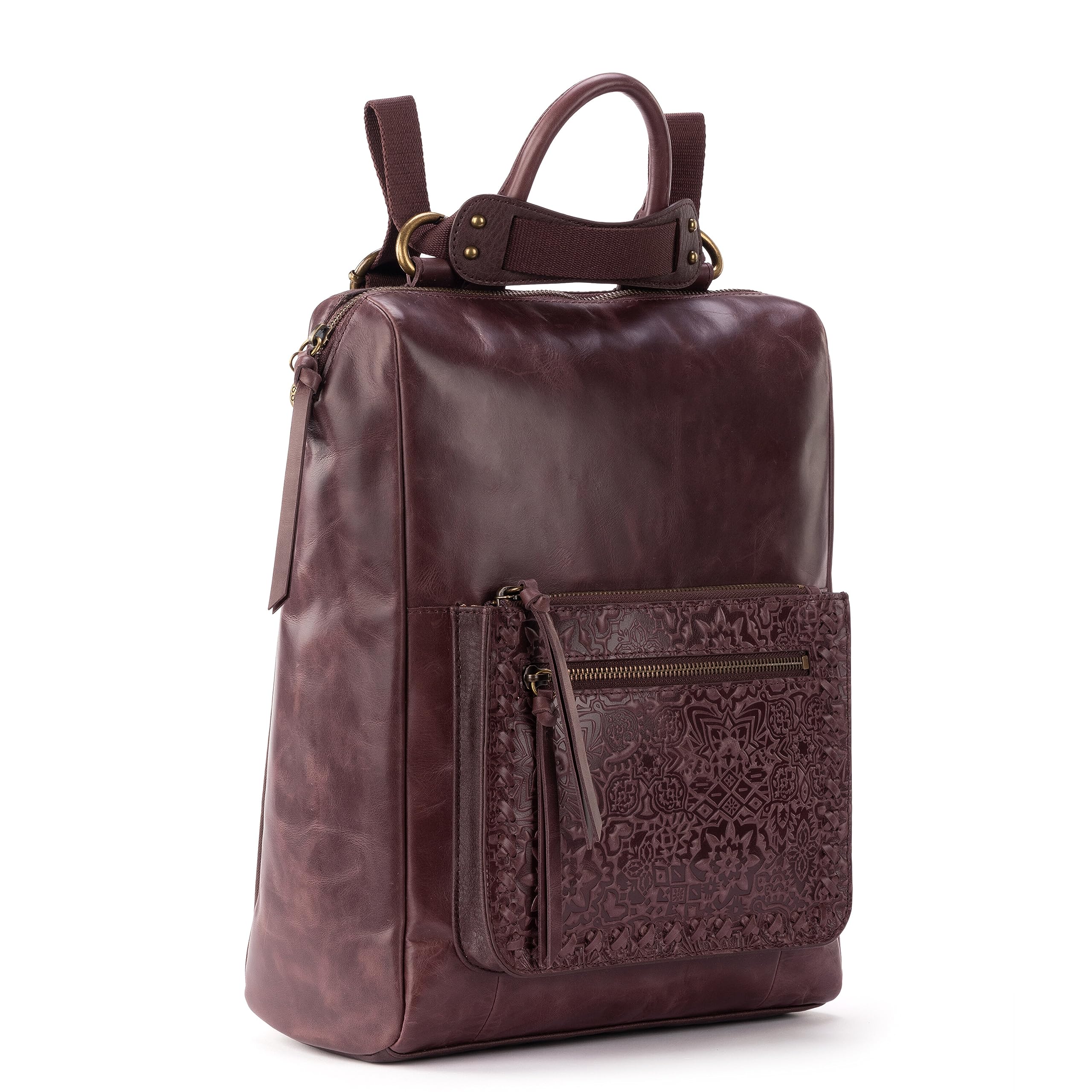 The Sak Loyola Convertible Backpack in Leather, Adjustable Convertible Strap, Mahogany Tile Emboss