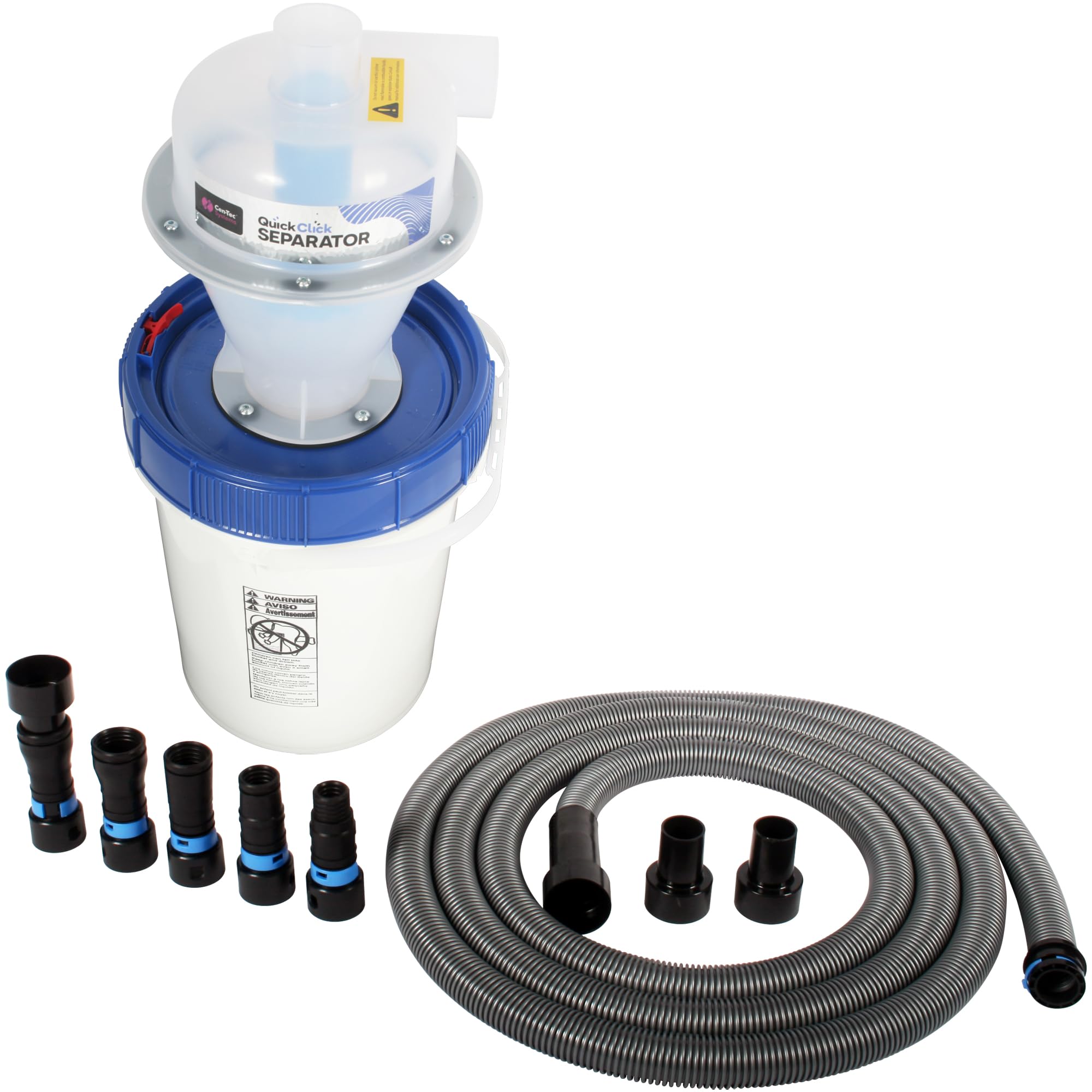 Assembled Quick Click Dust Separator with 5 Gallon Locking Collection Bin and Power Tool Adapter Set with 16 Ft. Hose