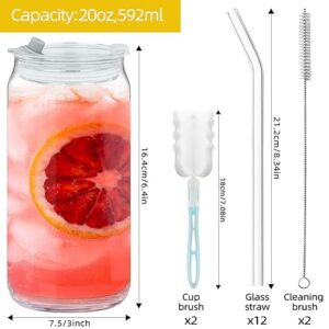 AiHeart Drinking Glasses with Lids and Glass Straws 12pcs Set,20oz Beer Can Shaped Glass Cups,Iced Coffee Glasses,Glass Tumbler,Cute Tumbler,Beer Mug,Cocktail Glasses for Whiskey,Soda,Water