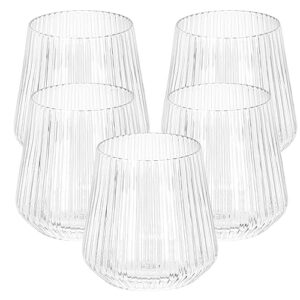36 count origami ripple unbreakable stemless plastic wine champagne whiskey glasses elegant durable disposable indoor outdoor ideal for home, office, bars, wedding, ribbed 12 ounce cups (clear)