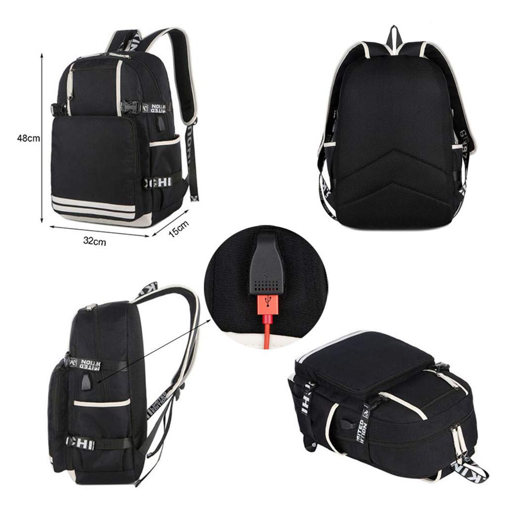 WANHONGYUE Death Note Anime Luminous Laptop Backpack Shoulder Rucksack with USB Charging Port /1