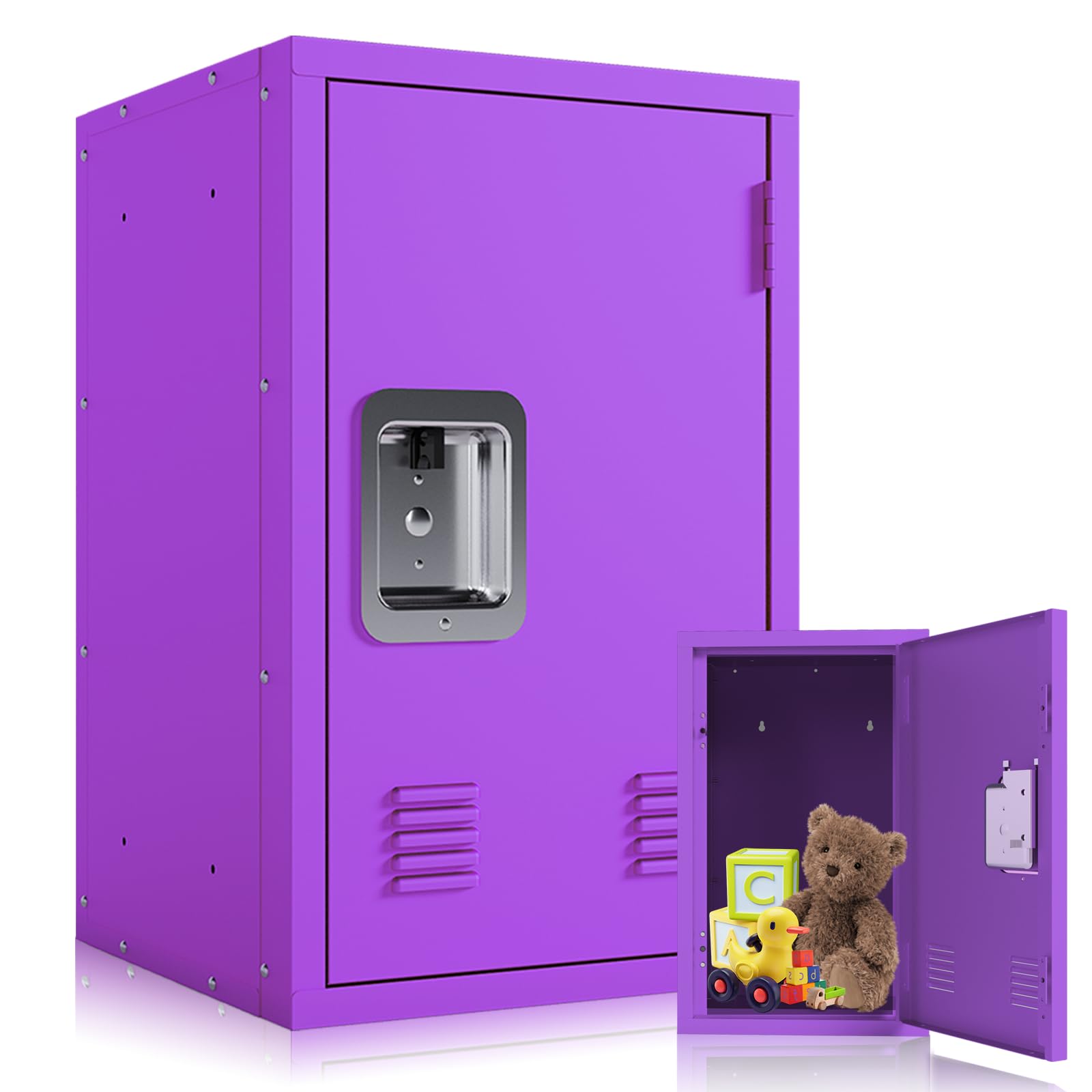 BUTISOW Metal Locker, Lockers, Lockable Storage Cabinet with Locker Shelf, 24" H Small Locking Cabinet for Kids, Lockable Storage Cabinet, Locker Organizer for Home, Bedroom, School, Office (Purple)