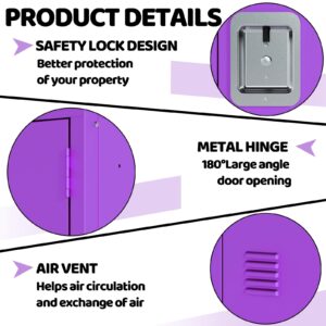 BUTISOW Metal Locker, Lockers, Lockable Storage Cabinet with Locker Shelf, 24" H Small Locking Cabinet for Kids, Lockable Storage Cabinet, Locker Organizer for Home, Bedroom, School, Office (Purple)