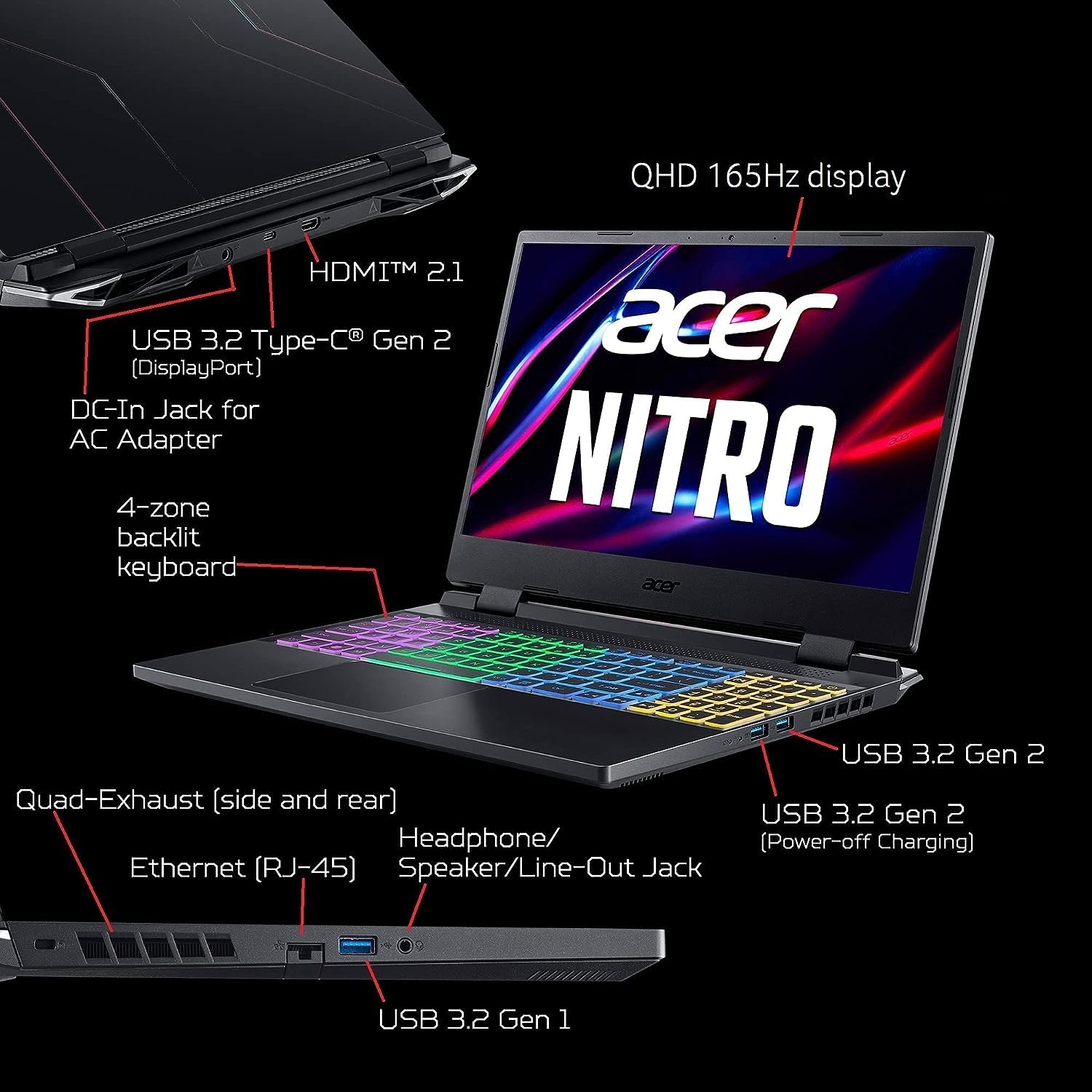 acer Nitro 5 Gaming Laptop 2023 Newest, 15.6" QHD 165Hz Display, AMD Ryzen 7 6800H Processor, NVIDIA GeForce RTX 3070 Ti Graphics, 64GB DDR5 RAM, 2TB SSD, Wifi6, Bluetooth, Windows 11 Home