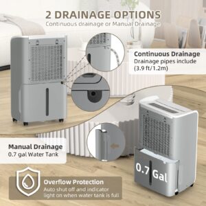 AIRPLUS 4,500 Sq.Ft 70 Pint Dehumidifiers for Basement and Home-with Drain Hose,Efficient,Energy-with Dual Protection and 4 Smart Modes,24H Timer,Defrost,for Large room