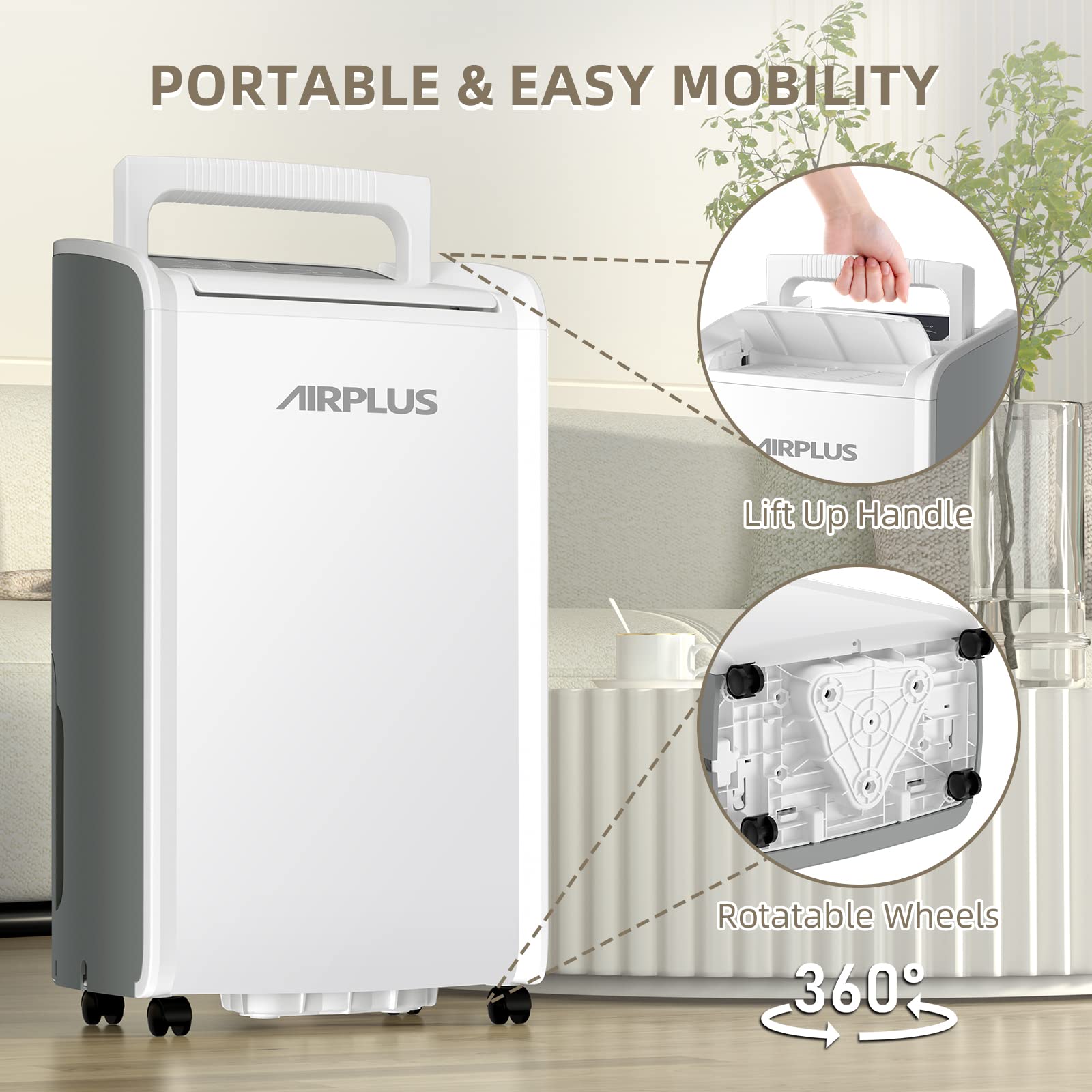 AIRPLUS 4,500 Sq.Ft 70 Pint Dehumidifiers for Basement and Home-with Drain Hose,Efficient,Energy-with Dual Protection and 4 Smart Modes,24H Timer,Defrost,for Large room