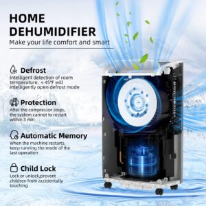 AIRPLUS 4,500 Sq.Ft 70 Pint Dehumidifiers for Basement and Home-with Drain Hose,Efficient,Energy-with Dual Protection and 4 Smart Modes,24H Timer,Defrost,for Large room