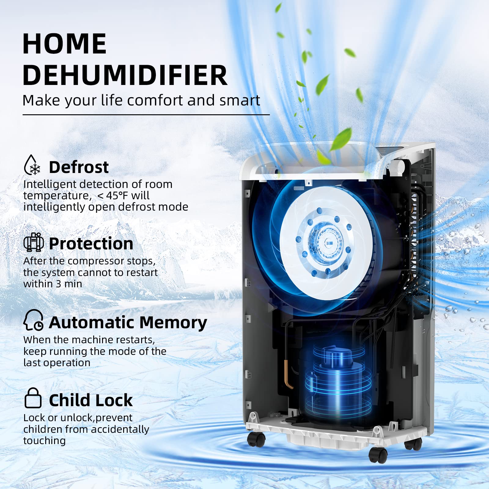 AIRPLUS 4,500 Sq.Ft 70 Pint Dehumidifiers for Basement and Home-with Drain Hose,Efficient,Energy-with Dual Protection and 4 Smart Modes,24H Timer,Defrost,for Large room