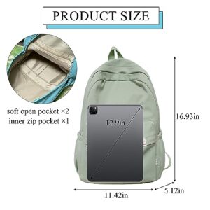 Extolove Cute Aesthetic Backpack, Simple Solid Color Backpacks Y2K Kawaii Backpack Travel Laptop Backpack (Green)