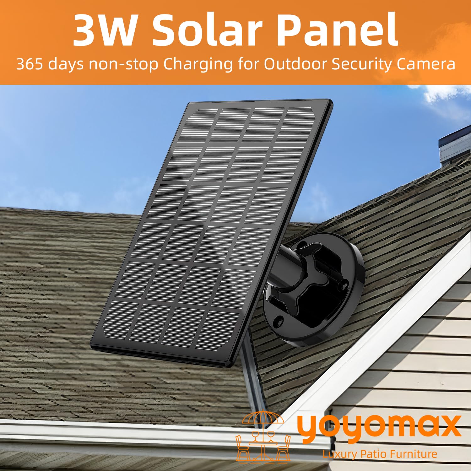 yoyomax 3W Solar Panel for Wireless Outdoor Security Camera, Compatible with DC 5V Micro USB Rechargeable Battery Powered Surveillance Cam, IP65 Weatherproof Continuous Solar Power for Camera