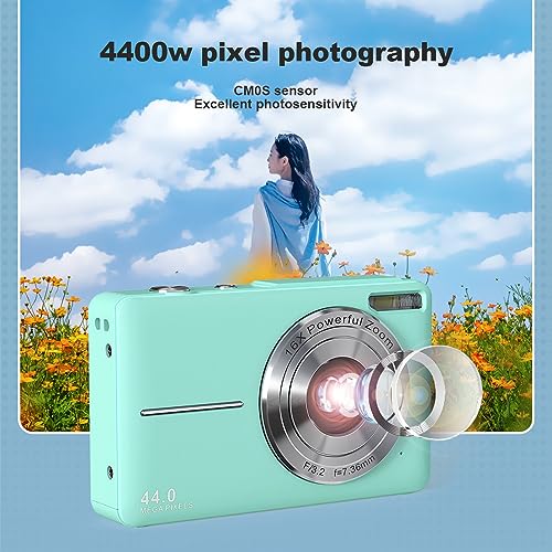 Digital Camera, FHD 1080P Portable Small Camera, Anti Shake Lightweight Compact Point and Shoot Camera, for Teens Adult Kids, Green