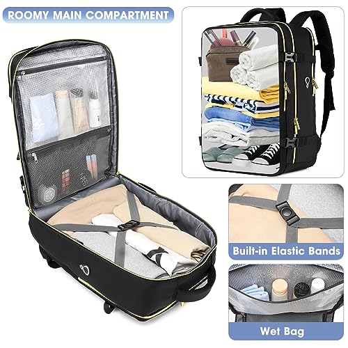 Large Carry On Travel Backpack - Flight Approved Waterproof Anti-Theft Luggage Daypack for Women Men Fit 17 Inch Laptop Business Weekender Overnight Backpack College Bag Personal Item Size Black