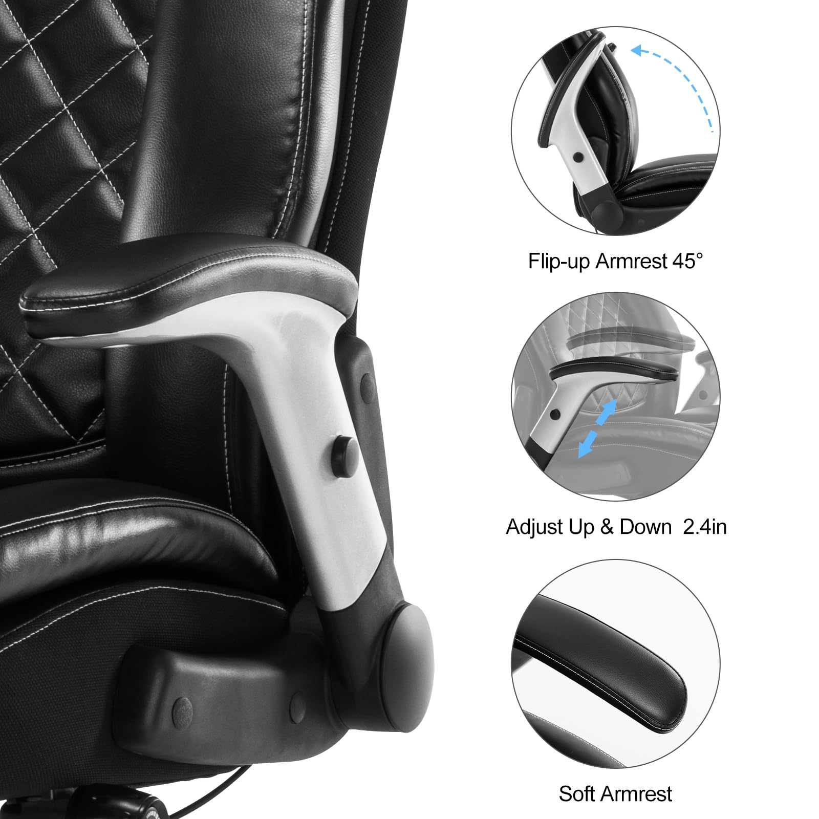 Seevoo Big and Tall Office Chair 400LBS High Back Executive Chair Computer Chair- Adjustable Lumbar Support with Flip-Up Arms Large Desk Swivel Chair with Heavy Duty Metal Base,Black