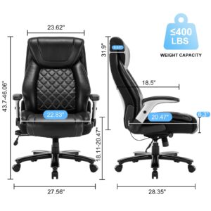 Seevoo Big and Tall Office Chair 400LBS High Back Executive Chair Computer Chair- Adjustable Lumbar Support with Flip-Up Arms Large Desk Swivel Chair with Heavy Duty Metal Base,Black