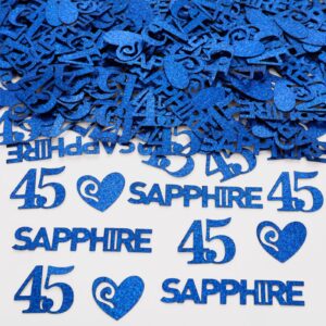 kreat4joy 45th wedding anniversary decorations confetti, blue happy 45 sapphire decorations, 200pcs glitter confetti include love heart confetti, sapphire confetti, 45 confetti for table decor